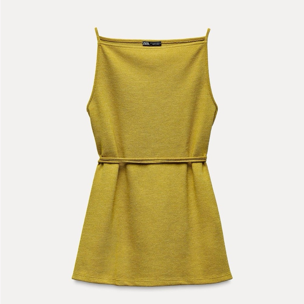ZARA Wide Leg Long Belted Pique Set in Mustard